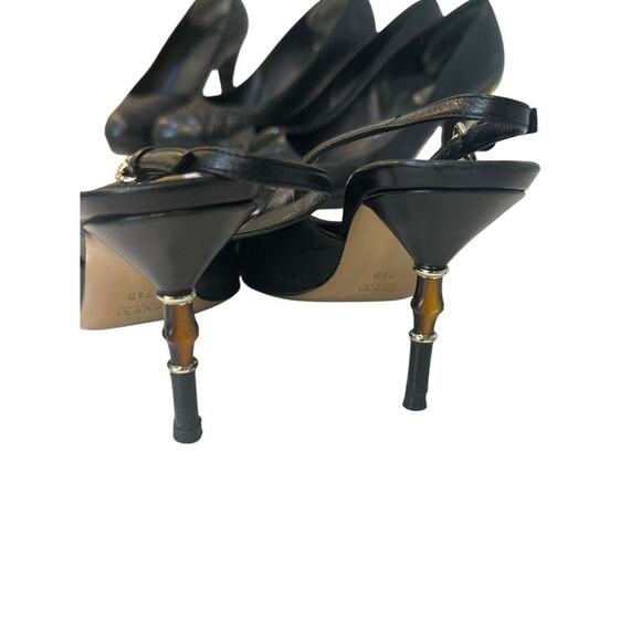 Vintage Gucci Black Guccissima Leather Pointed Toe Slingback Bamboo Heel SZ 7.5 - Picture 9 of 14